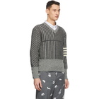 Thom Browne Grey Wool Funmix V-Neck 4-Bar Sweater