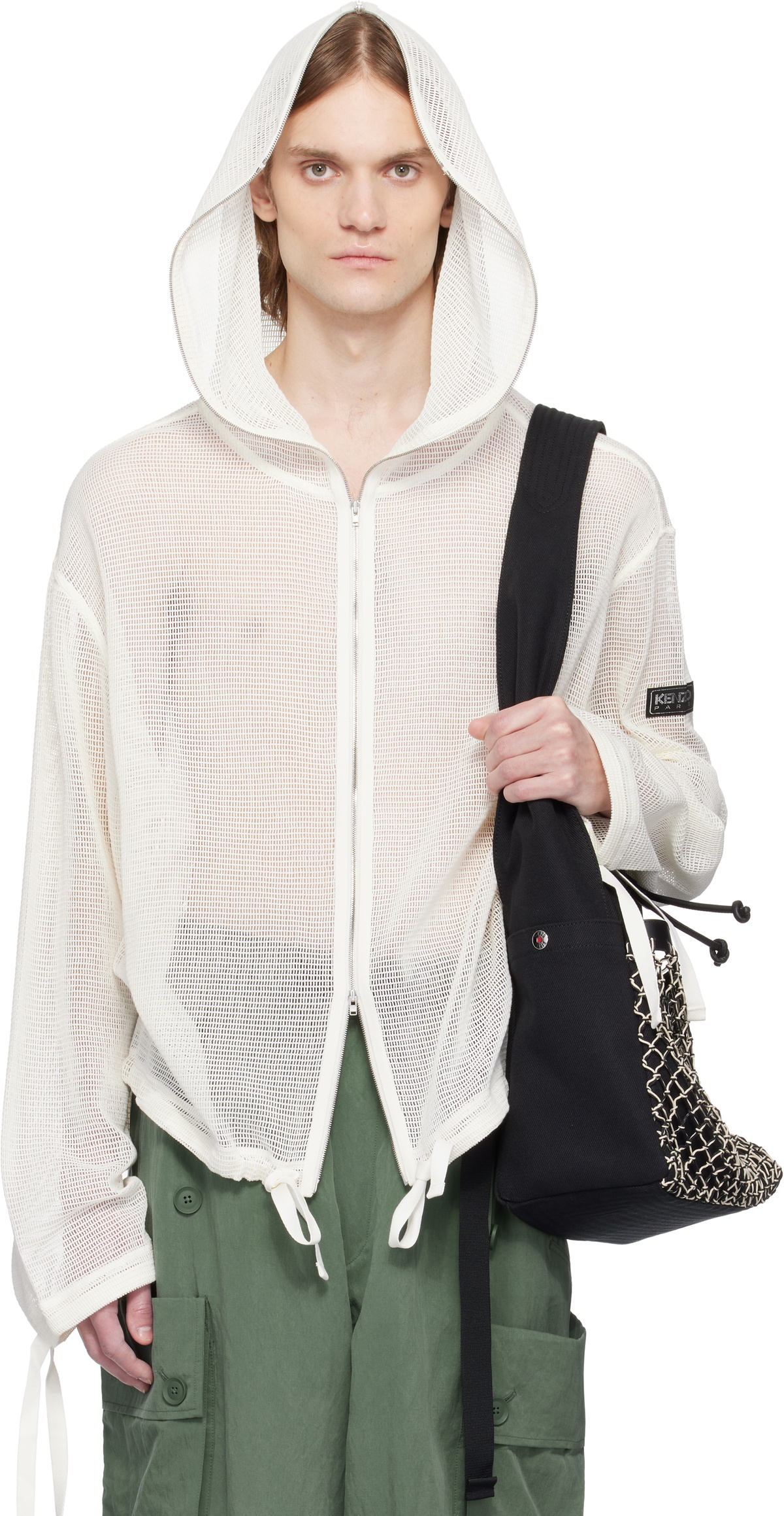 Kenzo White Kenzo Paris Mesh Zip-Up Hooded Sweatshirt Kenzo
