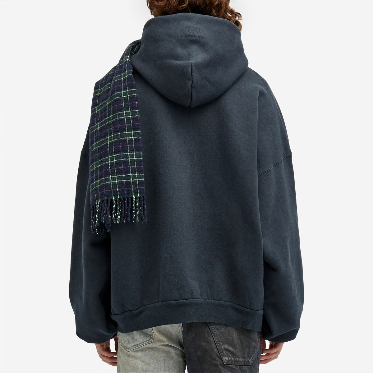 Balenciaga Men's Scarf Zip-Up Hoodie in Deep Blue/Black