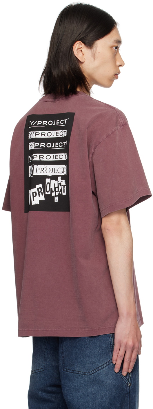 Y/Project Burgundy Rock Band Print Pinched Logo T-Shirt