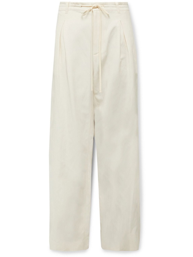 Photo: The Row - Davian Wide-Leg Silk and Linen-Blend Drawstring Trousers - Neutrals