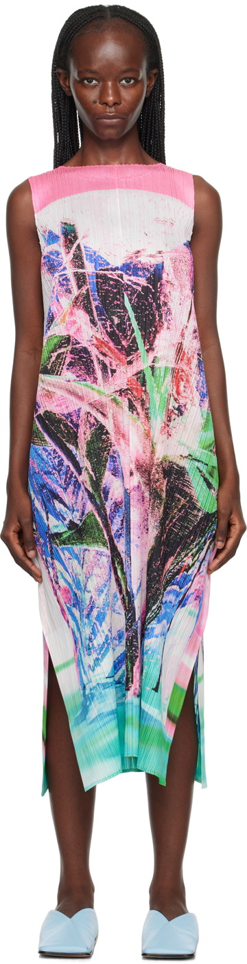 Pleats Please Issey Miyake Pink Tropical Winter Midi Dress