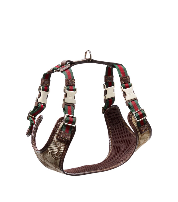 Photo: Gucci XS GG canvas leather-trimmed dog harness