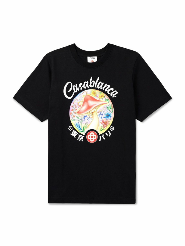 Photo: Casablanca - Mushroom Emblem Printed Cotton-Jersey T-Shirt - Black