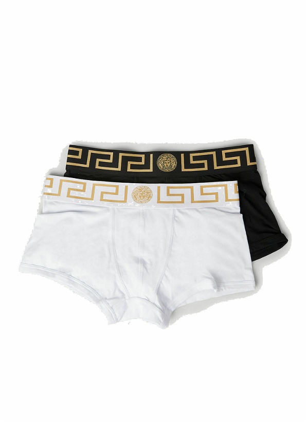 Photo: Pack of Two Greca Border Boxer Briefs in Black And White