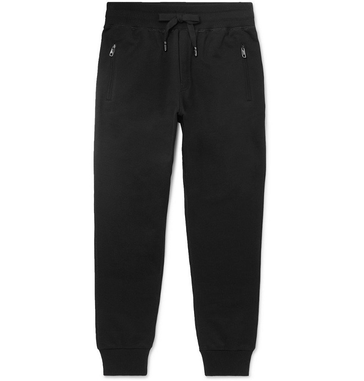 Photo: Dolce & Gabbana - Slim-Fit Tapered Logo-Appliquéd Cotton-Jersey Sweatpants - Black
