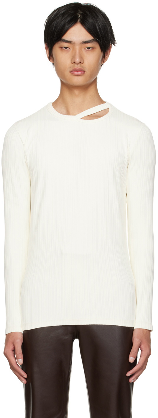 LGN Louis Gabriel Nouchi Off-White Asymmetric Long Sleeve T-Shirt