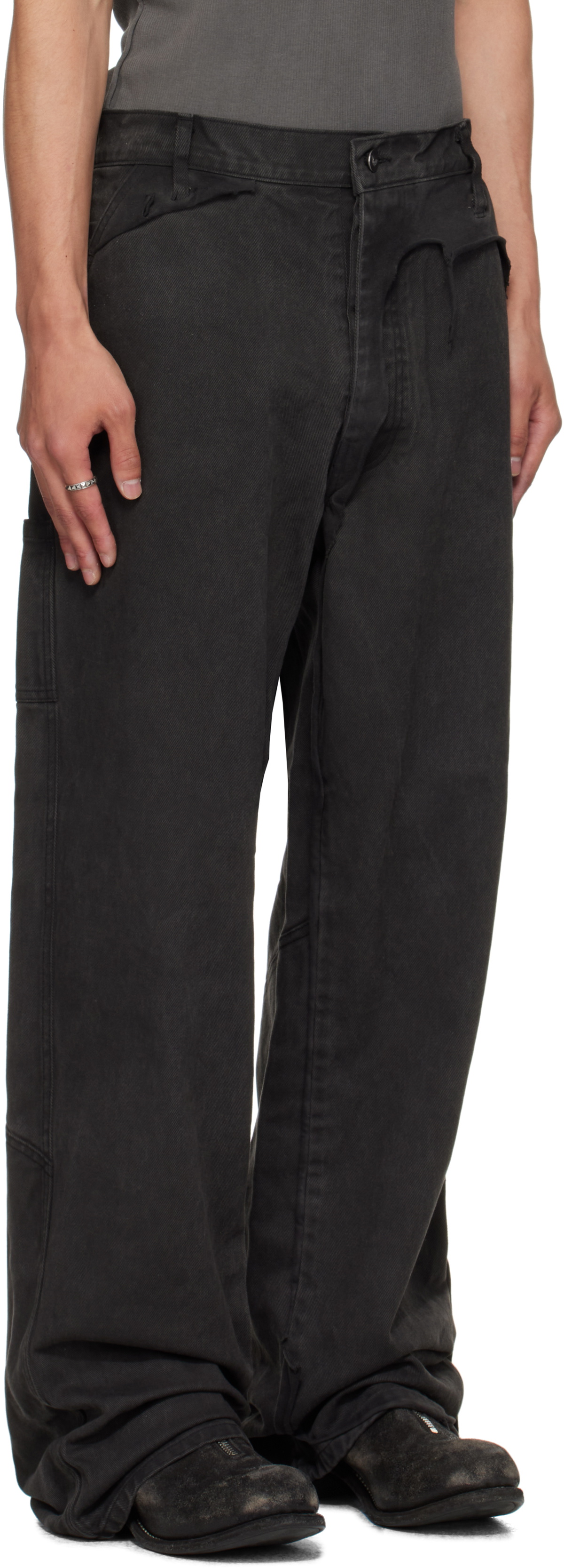 ALEXANDER DIGENOVA Black Underground Cutout Denim Cargo Pants