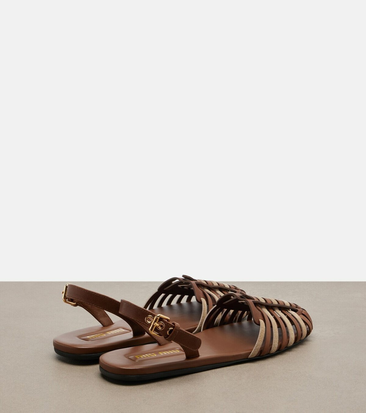 Miu Miu Leather and suede slingback fisherman sandals
