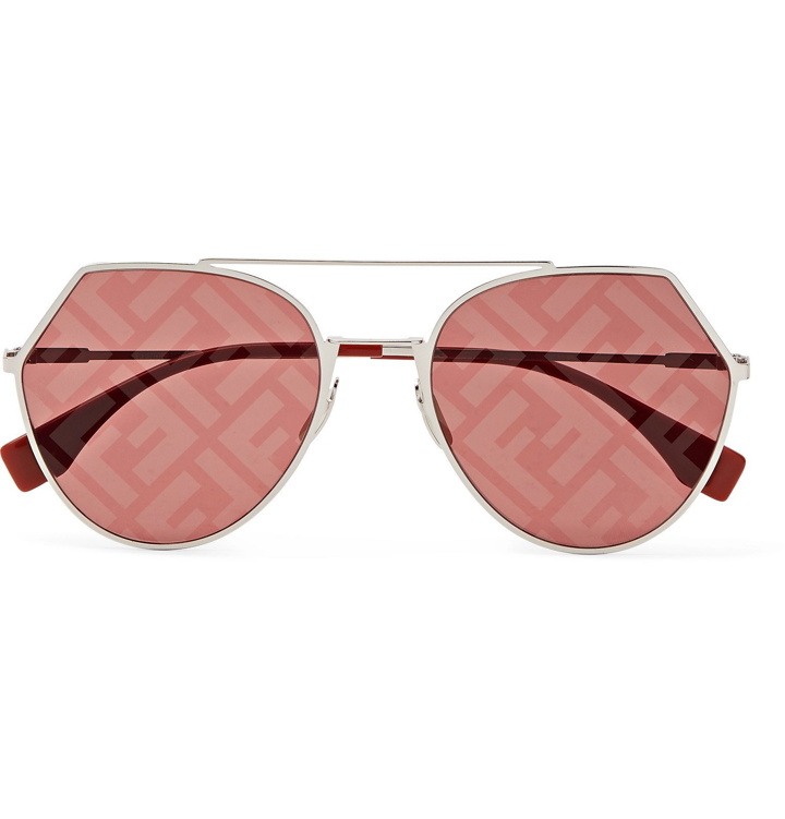 Photo: Fendi - Round-Frame Silver-Tone and Acetate Logo-Print Sunglasses - Silver