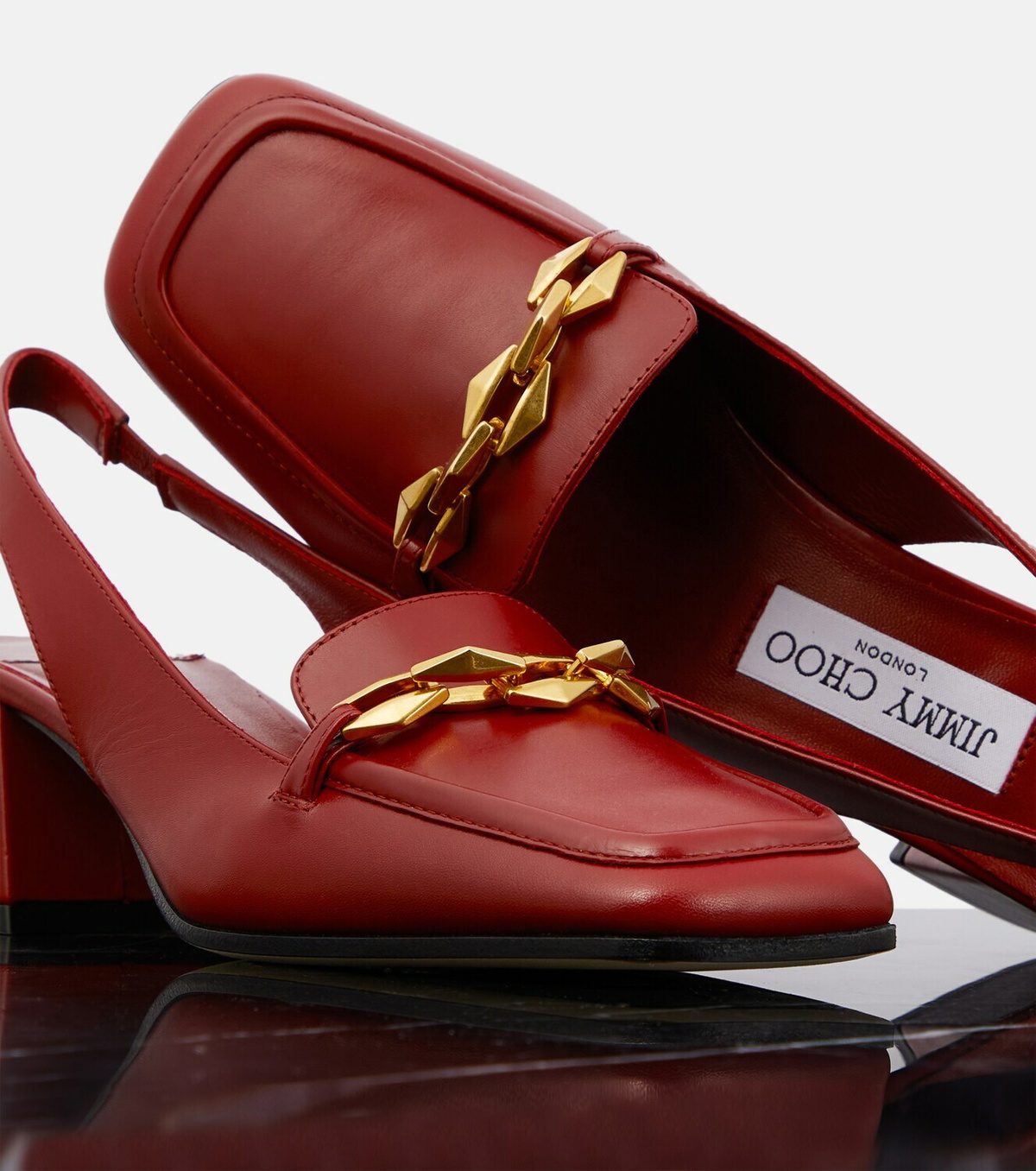 【Jimmy Choo】ダイヤモンド Tilda 45 patentレザースリングバッ Diamond Tilda 45 patent leather slingback pumps in white