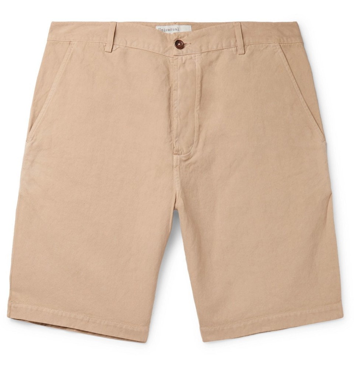 Photo: Universal Works - Linen and Cotton-Blend Canvas Shorts - Sand