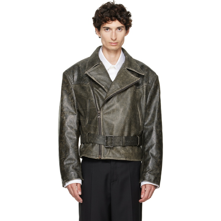 Photo: Marine Serre Gray Vintage Moon Leather Biker Jacket