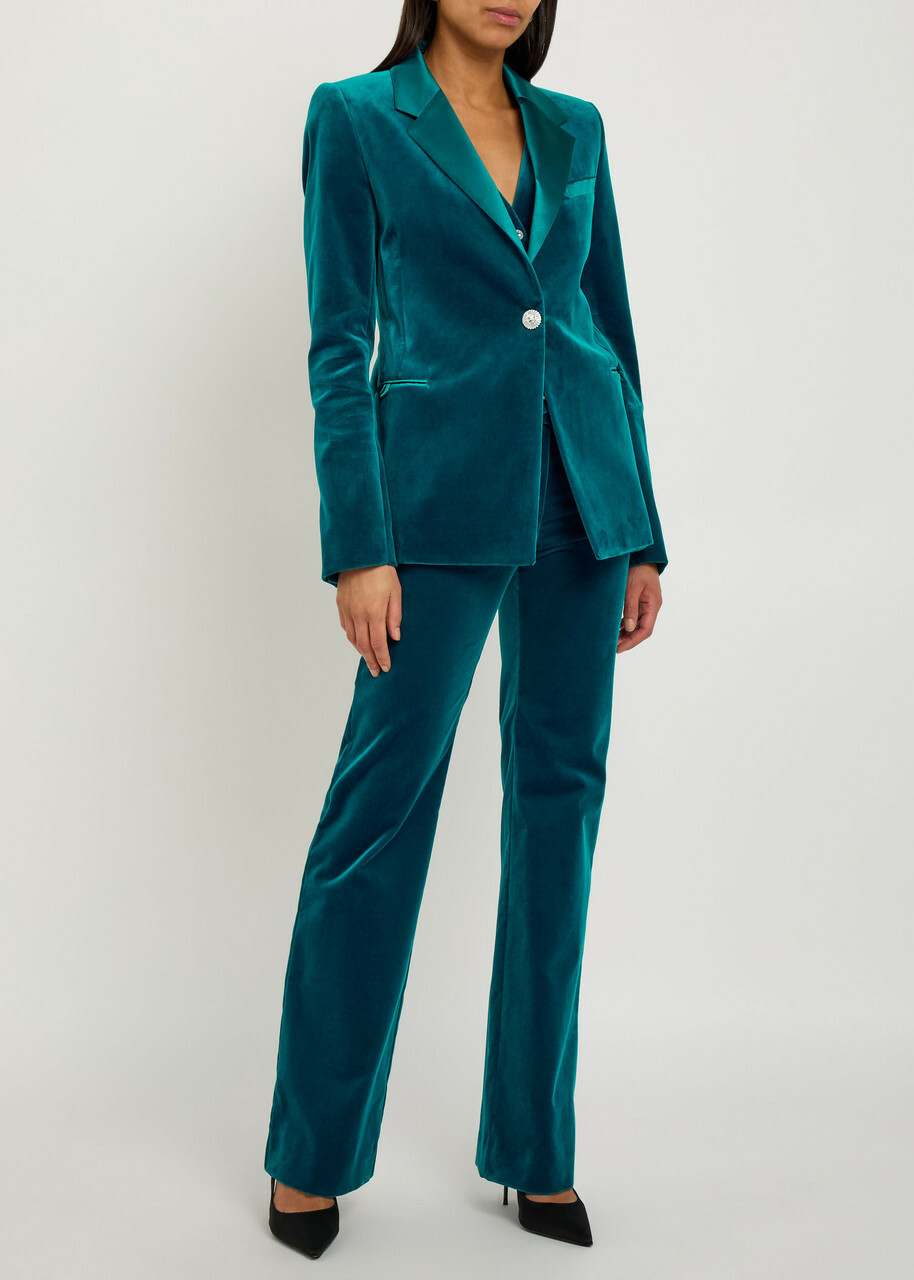 Rabanne Waist Coat-effect Velvet Blazer Turquoise