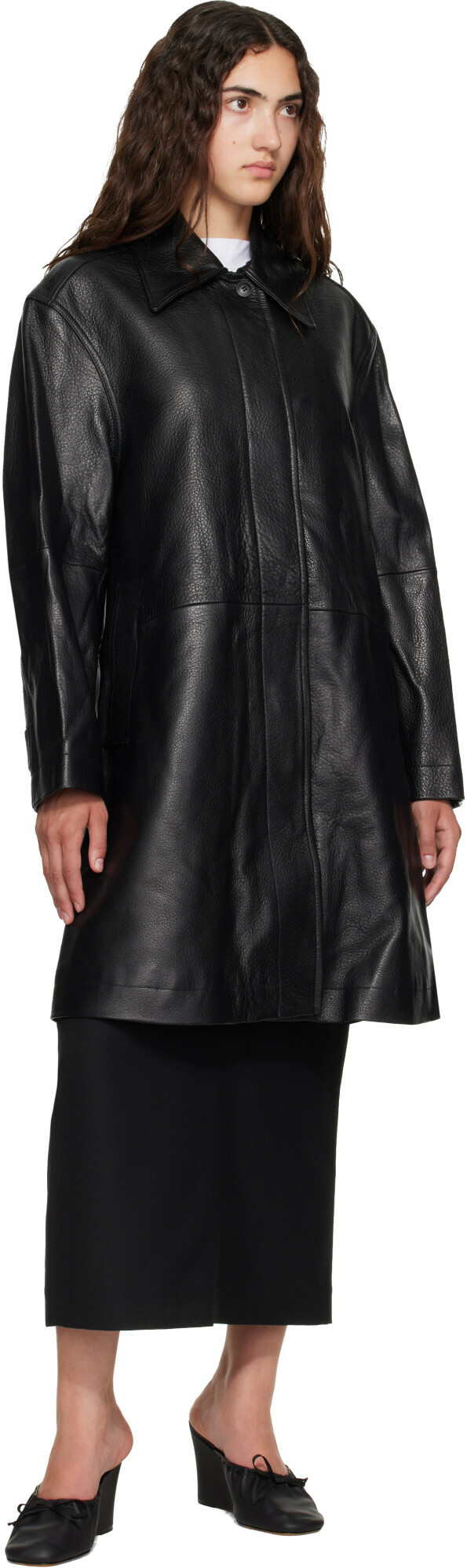 TONYWACK Black Half Leather Coat
