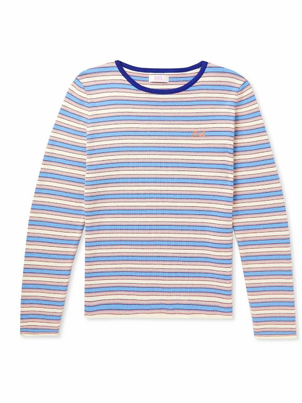 Photo: ERL - Logo-Embroidered Striped Knitted Sweater - Blue