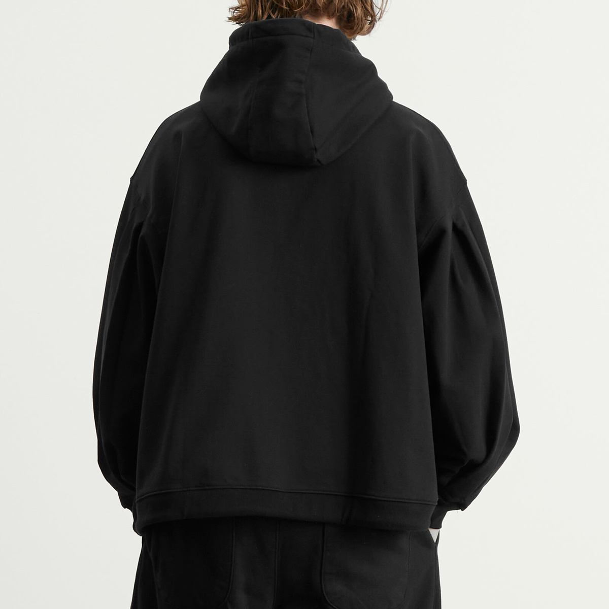 Anglan Men's Double Valley Tuck Sweat Hoodie in Black