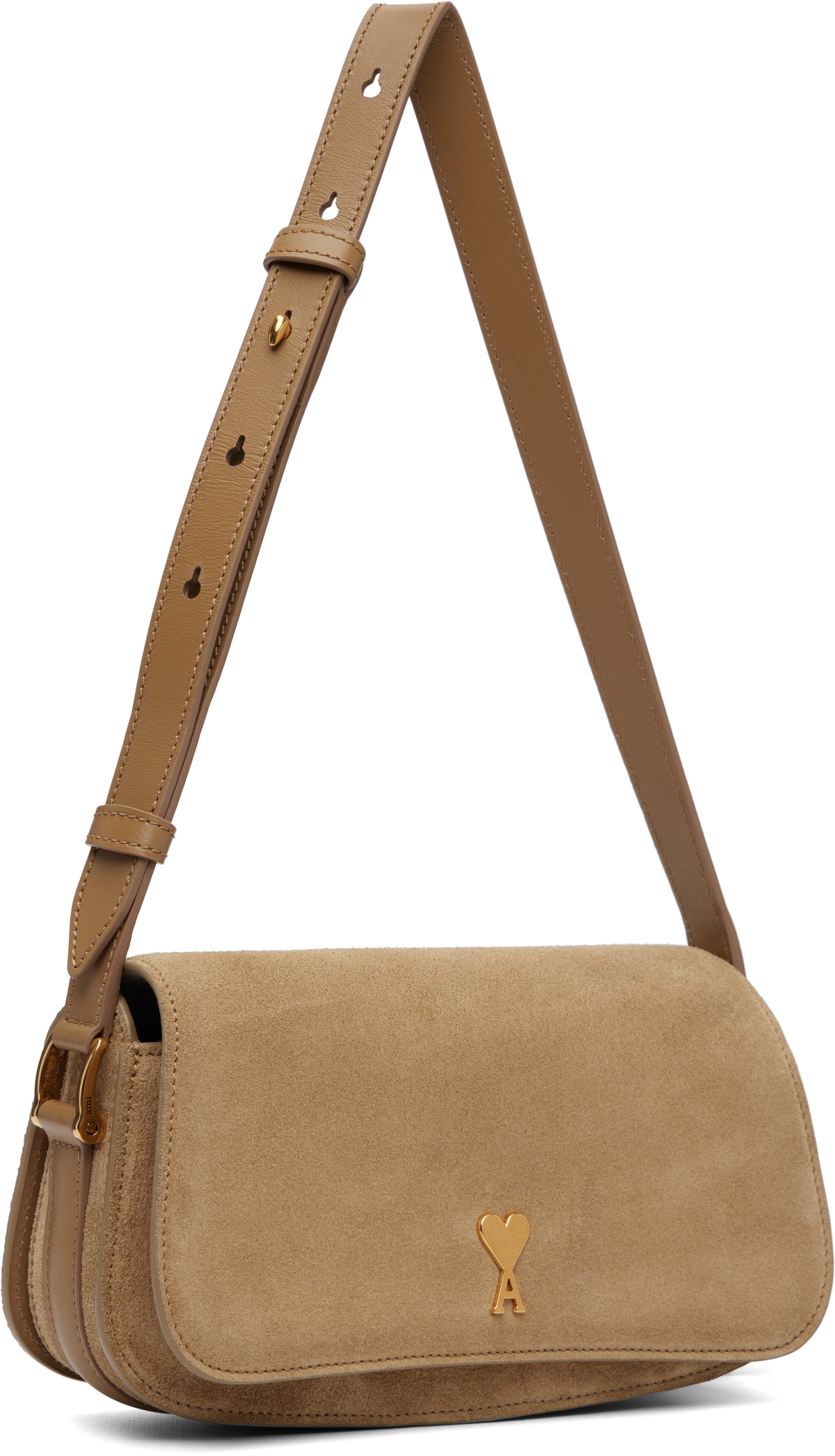 AMI Paris Beige Calfskin Leather Paris Paris Shoulder Bag