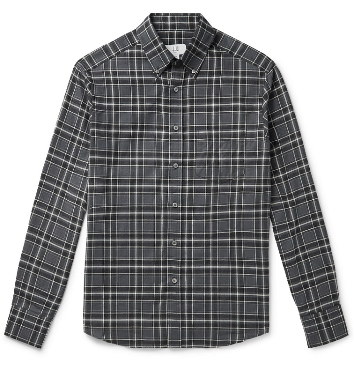 Photo: Dunhill - Button-Down Collar Checked Cotton-Flannel Shirt - Gray
