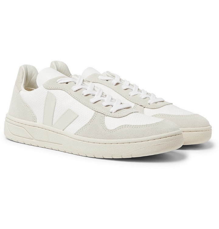 Photo: Veja - V-10 Rubber-Trimmed Suede and B-Mesh Sneakers - Men - White