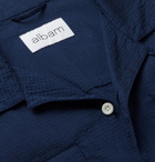 Albam - Camp-Collar Cotton-Blend Seersucker Shirt - Navy