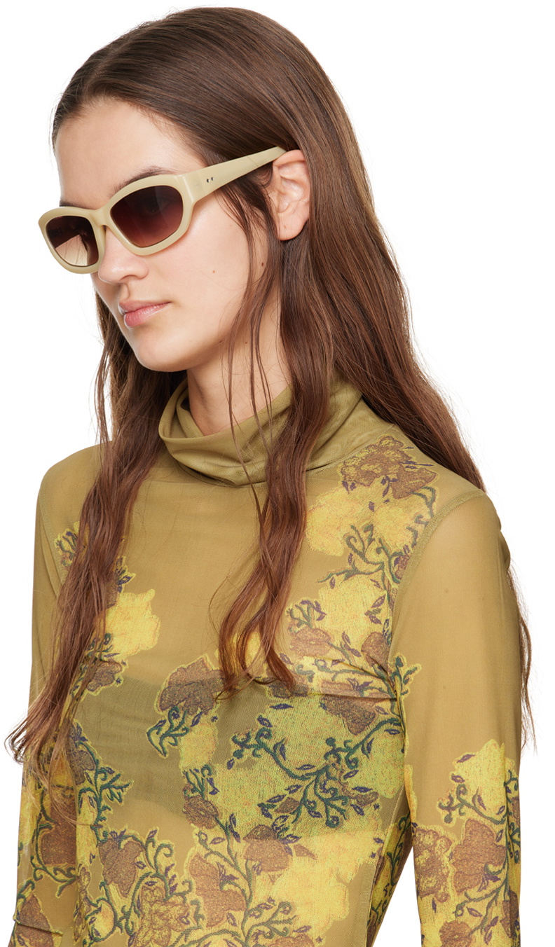 Dries Van Noten Beige Linda Farrow Edition Goggle Sunglasses