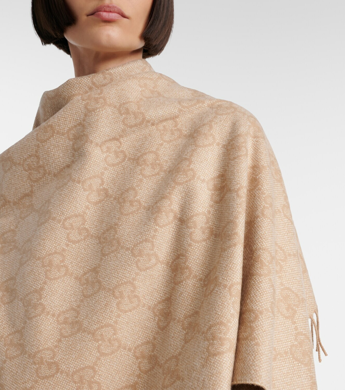 Gucci GG fringed cashmere-blend lamé cape