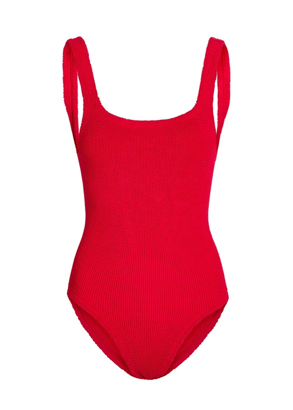 Photo: Hunza G Coverage Square-neck Crinkle Swimsuit - Red - One Size