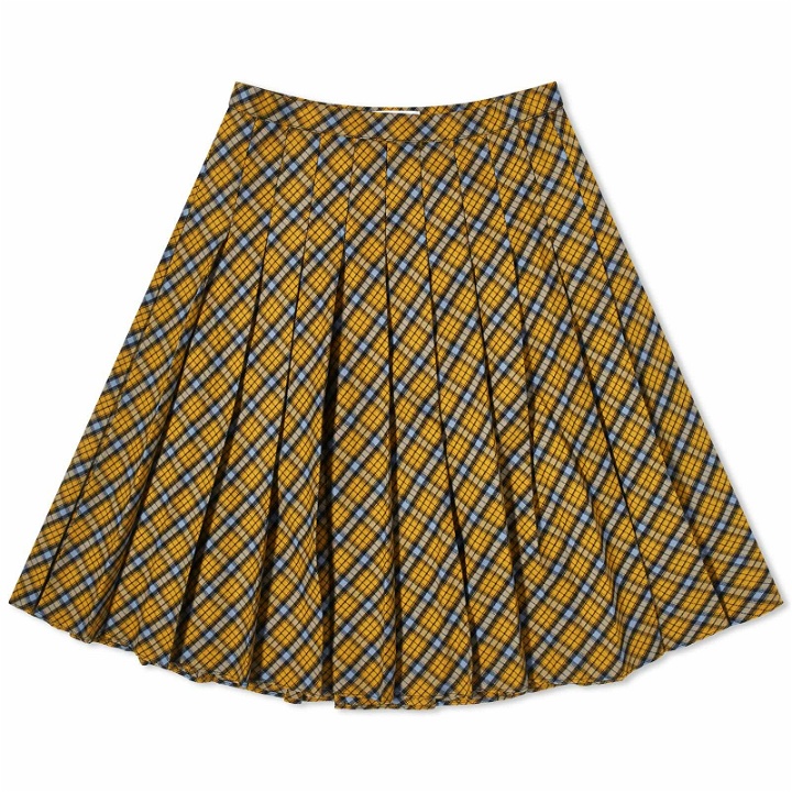 Photo: Danielle Guizio Women's Gibson Pleated Skirt in Yellow Plaid