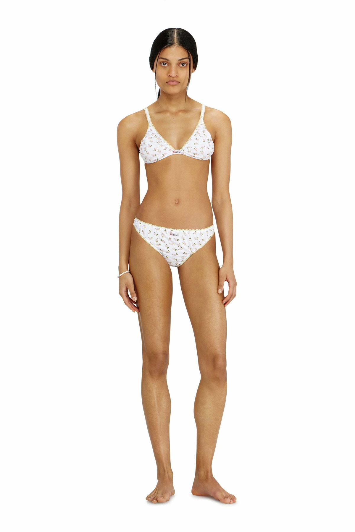 Diesel Thong in cotton with all-over floral print - Strings Womens in White