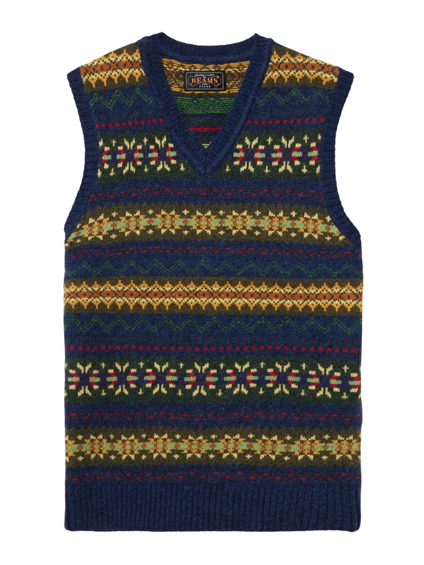 Photo: Beams Plus - Fair Isle Wool-Blend Sweater Vest - Blue