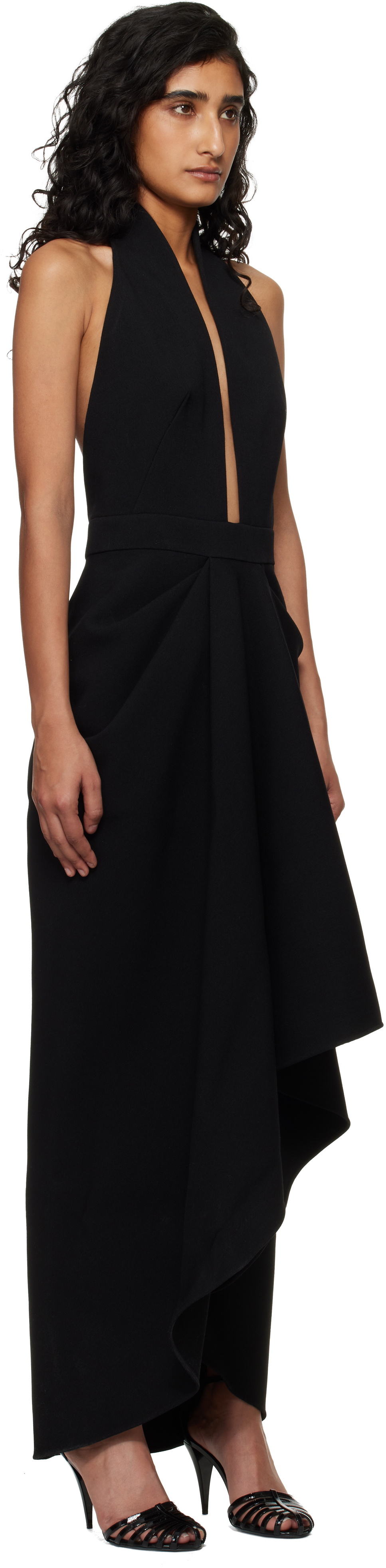 Givenchy Black Draped Wool Maxi Dress