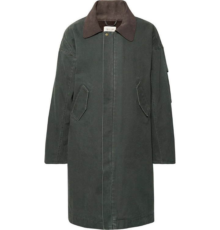 Photo: Fear of God - Oversized Suede-Trimmed Faux Shearling-Lined Canvas Coat - Green