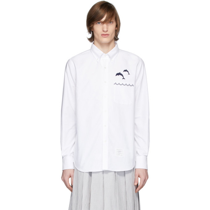 Photo: Thom Browne White Oxford Jumping Dolphins Straight Fit Shirt