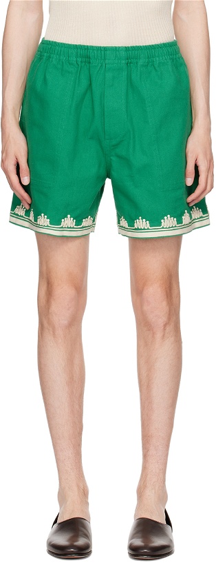 Photo: Bode Green Ripple Appliqué Shorts