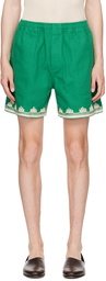 Bode Green Ripple Appliqué Shorts