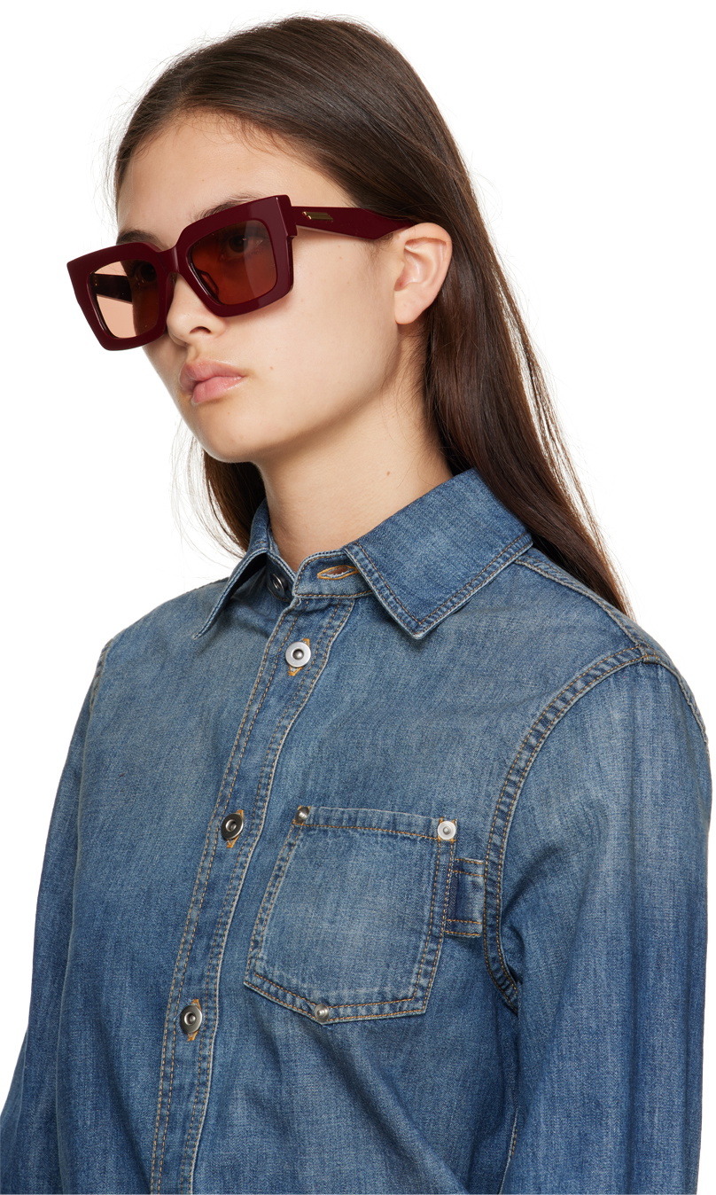 Burgundy Bottega Veneta sunglasses with case. Bottega Veneta CAT 2 Sunglasses Burgundy FrameW/ Rosegold  main image 3