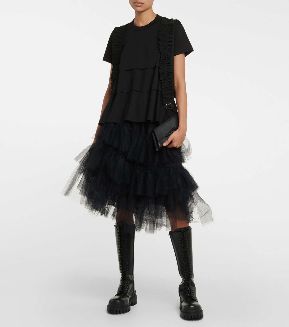 トップス kei Noir Kei Ninomiya Ruffled cotton T-shirt Noir Kei Ninomiya