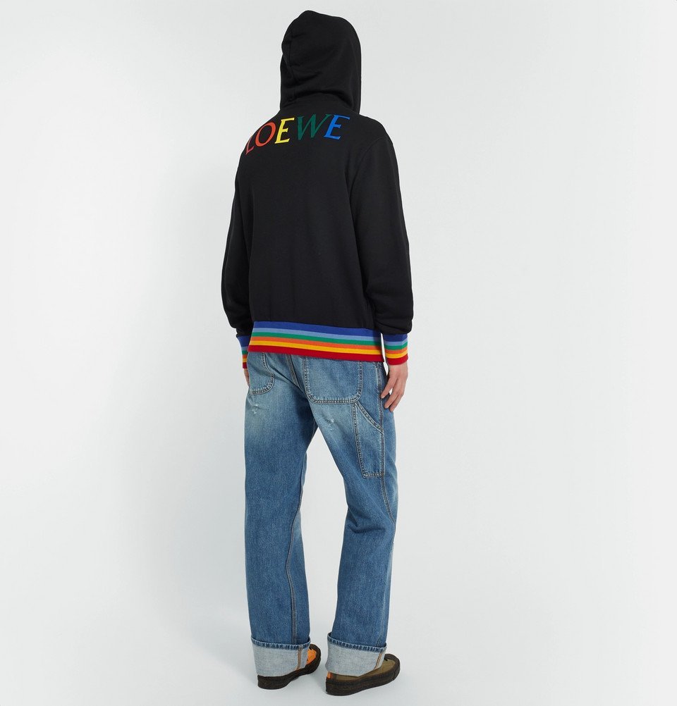 Loewe - Stripe-Trimmed Logo-Print Loopback Cotton-Jersey Hoodie