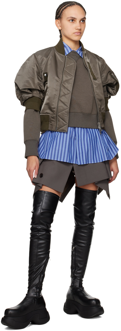 sacai Taupe Puff Sleeve Bomber Jacket