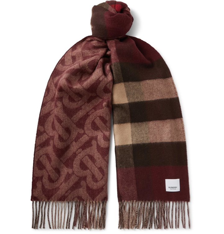 Photo: Burberry - Reversible Fringed Cashmere-Jacquard Scarf - Burgundy