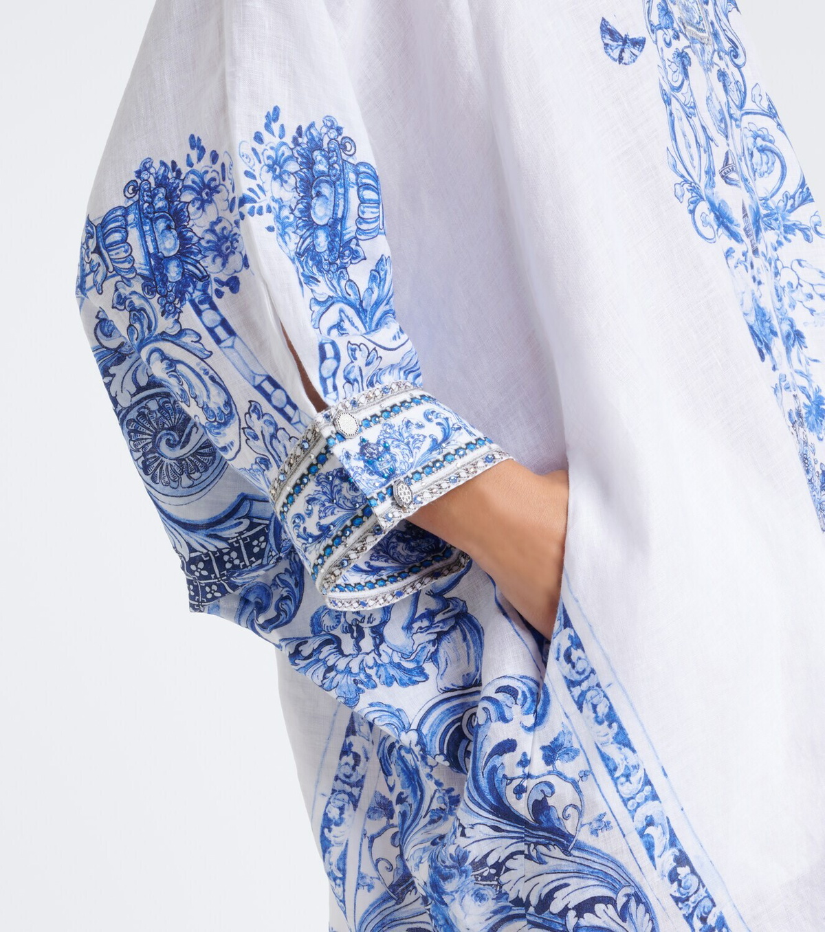 Camilla Floral crystal-embellished linen kaftan