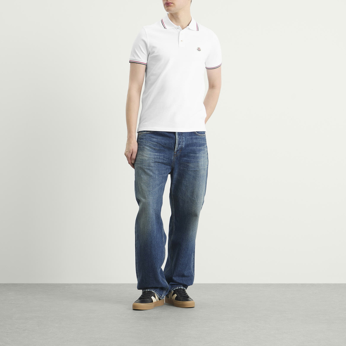 Moncler Men's Cotton Piquet Short Sleeve Polo in White