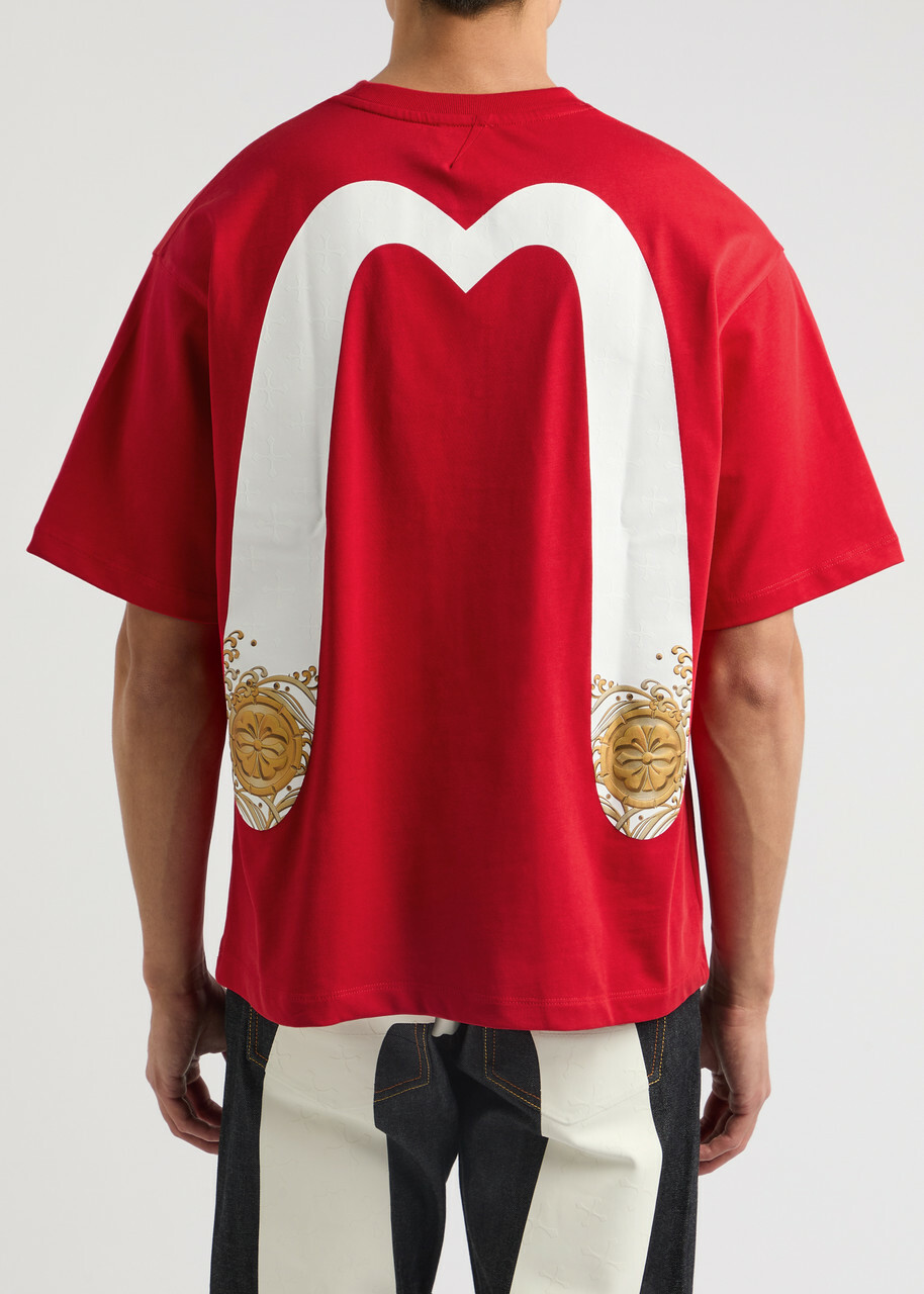 Evisu Daicock and Kamon Printed Cotton T-shirt Dark Red