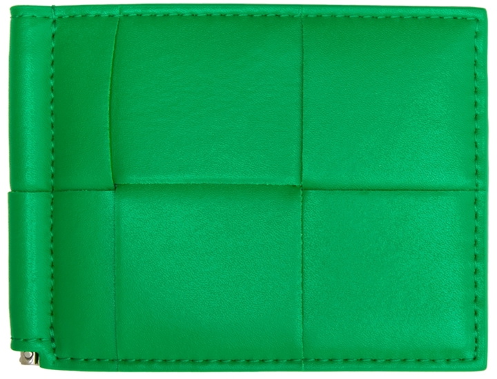 Photo: Bottega Veneta Green Intreccio Bill Clip Bifold Wallet