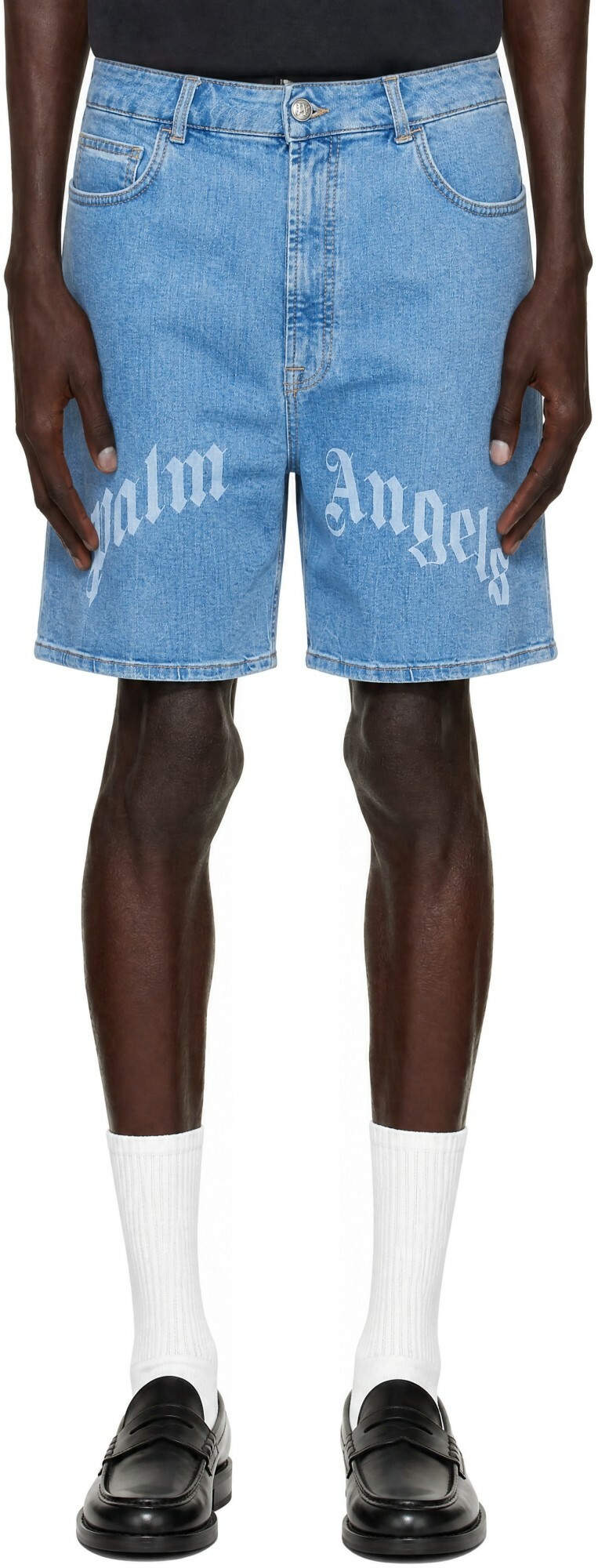 Palm Angels Blue Splitted Curved Logo Shorts