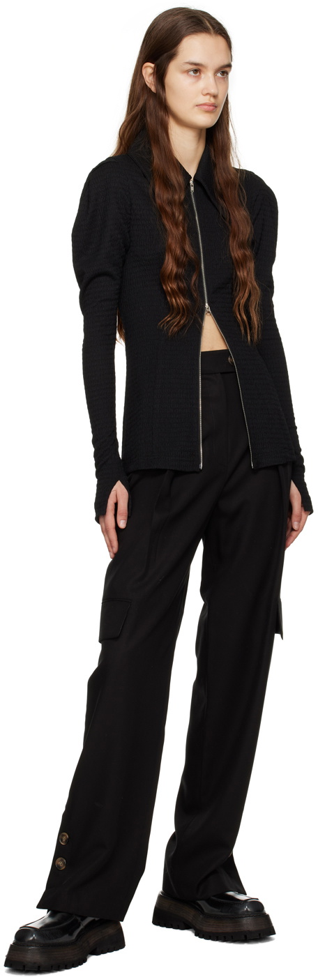 J KOO Black Pleated Trousers