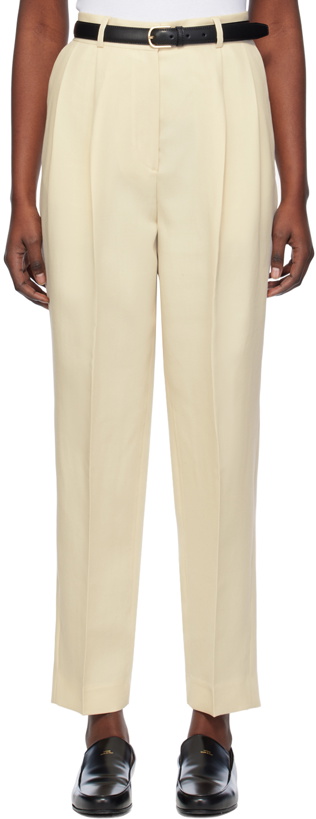 Photo: TOTEME Off-White Double-Pleated Trousers