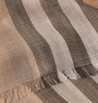 BURBERRY - Fringed Checked Wool and Silk-Blend Scarf - Neutrals