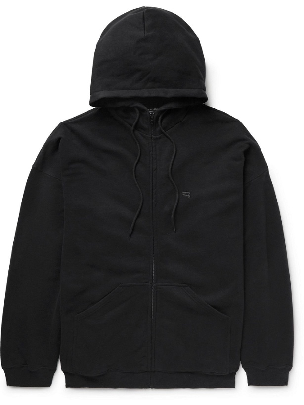 Photo: Balenciaga - Oversized Cotton-Jersey Zip-Up Hoodie - Black